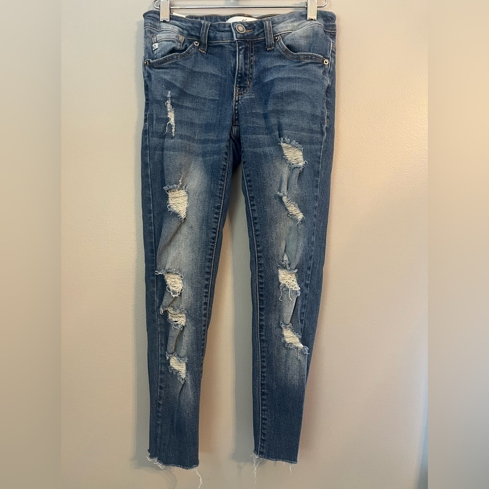 KanCan Women's Distressed Low-Rise Skinny Blue Jeans Size 24